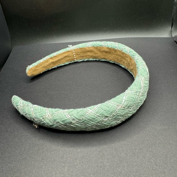 Adorro Tweed Sequin Padded Headband - Light Green - Picture 6 of 6